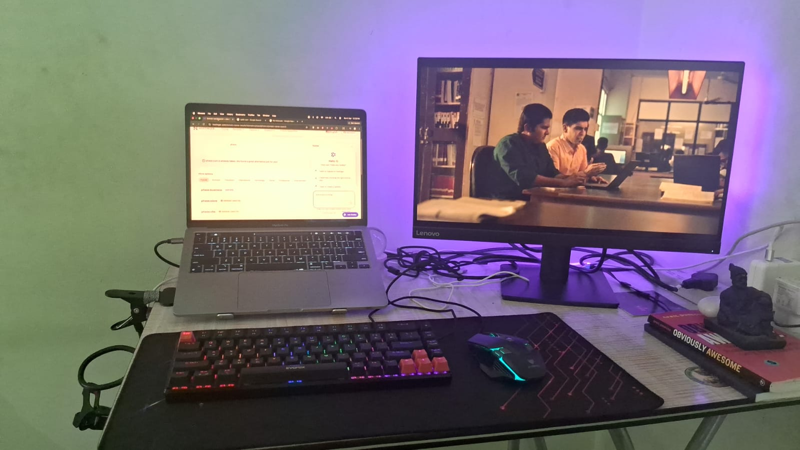 My desk setup — laptop, external monitor, mechanical keyboard and mouse